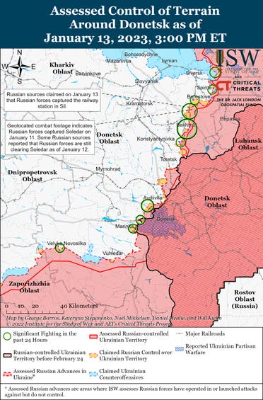 خرائط نشرها معهد دراسة الحرب حول آخر التطورات الميدانية في أوكرانيا